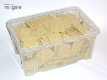 25 LEGO plates in the color tan and different sizes