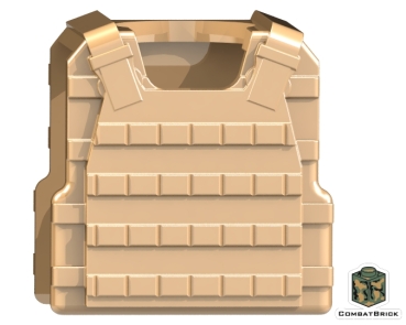 Combat Brick Weste mit Platte und Bolzen auf der Rückseite für LEGO® Figuren in der Farbe dark tan