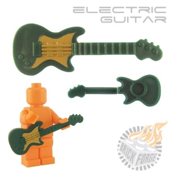 Custom Brick Forge Electric Guitar for LEGO figures printet green gold