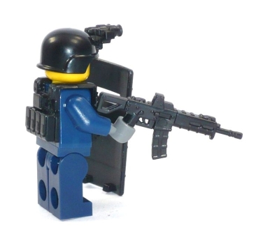 Custom Figure SWAT soldier with CombatBrick weapen and much accessories made of LEGO bricks blue