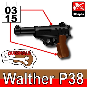 Custom Minifig.cat Walther P38 black brown for LEGO figures