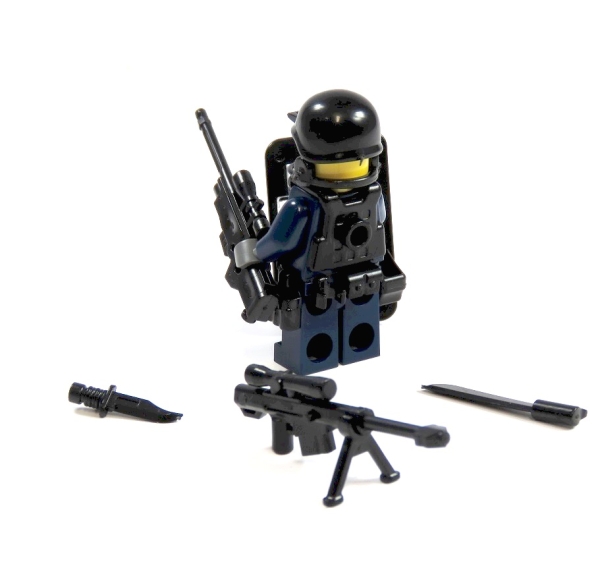 Polizist aus LEGO® Teilen und Custom Zubehör Waffe Weste Schild Police mit Lampen