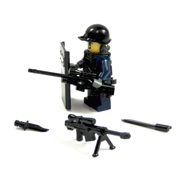 Custom Figure Police made of LEGO® parts an Custom accessories Shild SWAT