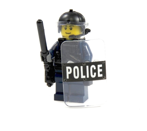 Custom policeman from LEGO® parts and custom accessories blue weapon helmet shield