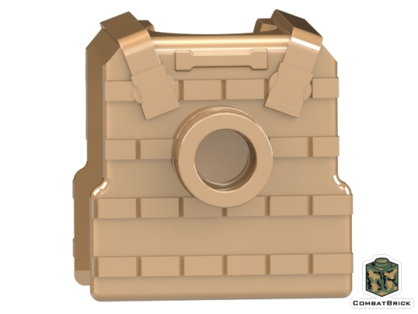 Combat Brick Weste mit Platte und Bolzen auf der Rückseite für LEGO® Figuren in der Farbe dark tan