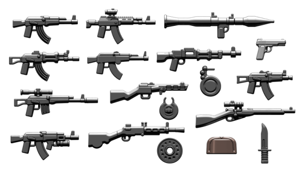 Custom BrickArms Russian Set with 14 modern weapons and weapon accessories